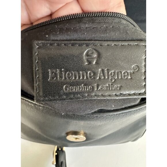Vintage Etienne Aigner Flap Sling Bag Croc Embossed Black Leather 80s 90s Preppy - Picture 3 of 14